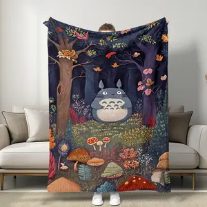 My Neighbor Totoro Forest Themed, Whimsical Anime Style, Features Totoro in Magical Forest, Soft Warm Home Relaxation Decor, Cozy Throw Blanket