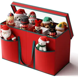Christmas Figurine Storage Box & Nutcracker Storage Containers with Visible Lid for 15-inch Collectibles, Large Holiday Ornament Decor Organizer Keeps 8 Figurines, Xmas Decoration Storage Box, Red