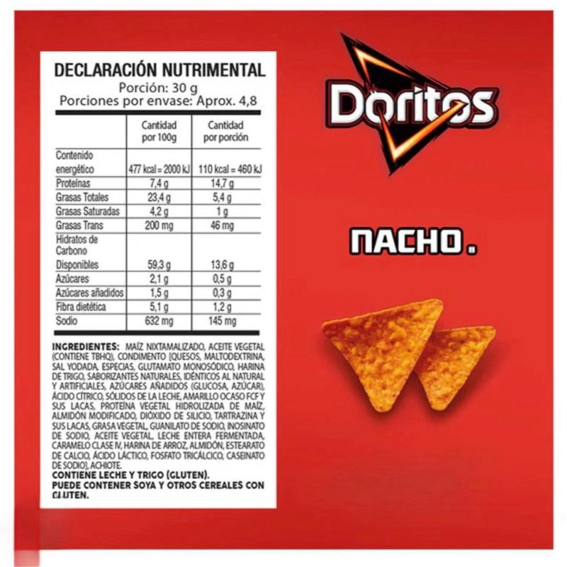 Sabritas Doritos Nacho 146g Box with 3 bags papas snack Mexican Chips