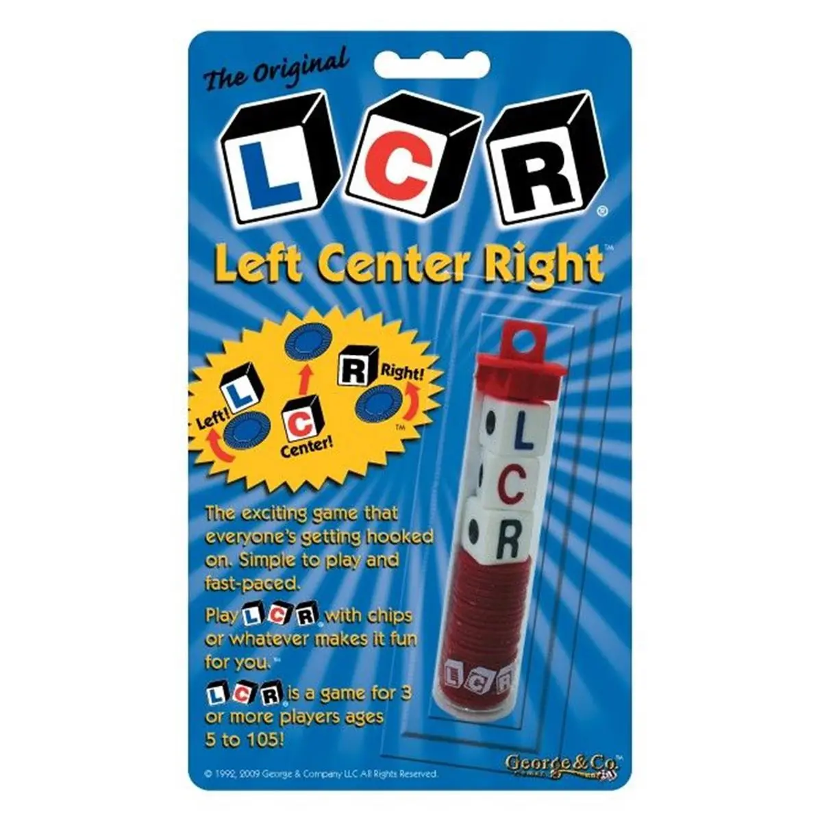 212 MAIN Fast-Paced LCR Left-Center-Right Plastic Dice Game, Blister Card with Box