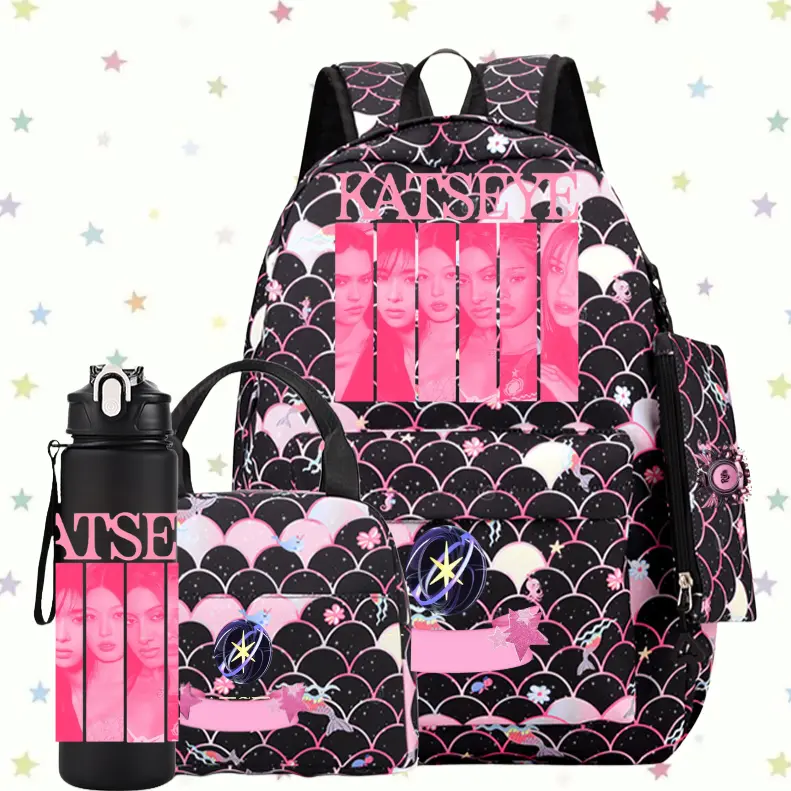 Personalized KATSEYE back School Backpack Set 4PCS with Custom Name | Backpack, Lunch Tote, Pencil Pouch & Water Bottle