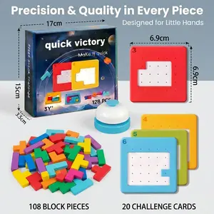 Quick-Thinking Puzzle Blocks, Wooden Brain Teaser Game, Spatial Awareness and Problem-Solving Toy, Educational Birthday Gift, Shape Recognition Puzzles Flash Card Reader for Kids math fidget interactive spelling bilingual instruction