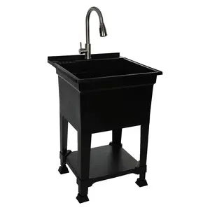 UTILITYSINKS Plastic 24" Freestanding Compact Workshop Utility Tub Sink, Black UTILITYSINKS Plastic 24" Freestanding Compact Workshop Utility Tub Sink, Black