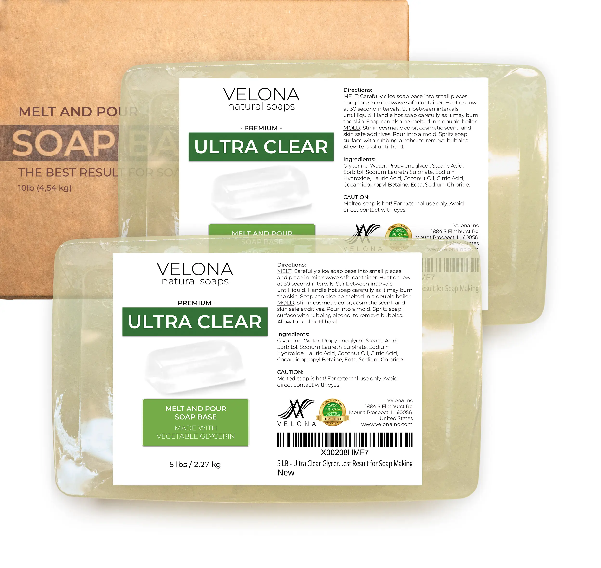10 LB - Ultra Clear Glycerin Soap Base by Velona | Melt and Pour | Transparent Natural Bar For The Best Result for Soap Making