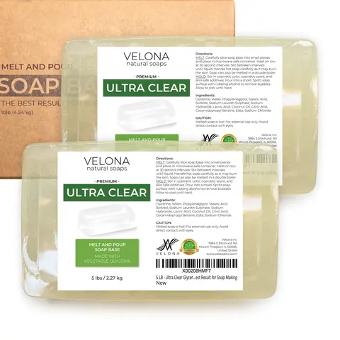 Velona 10 LB (2.27 kg) Ultra Transparent Glycerin Soap Base - Melt and Pour, Non-Toxic, Coconut Oil-Infused Cleanser, Scent-Ready Soap Making Ingredients, All-Adult Gifting for Birthdays, 24 Months Support, 100% Satisfaction Guarantee