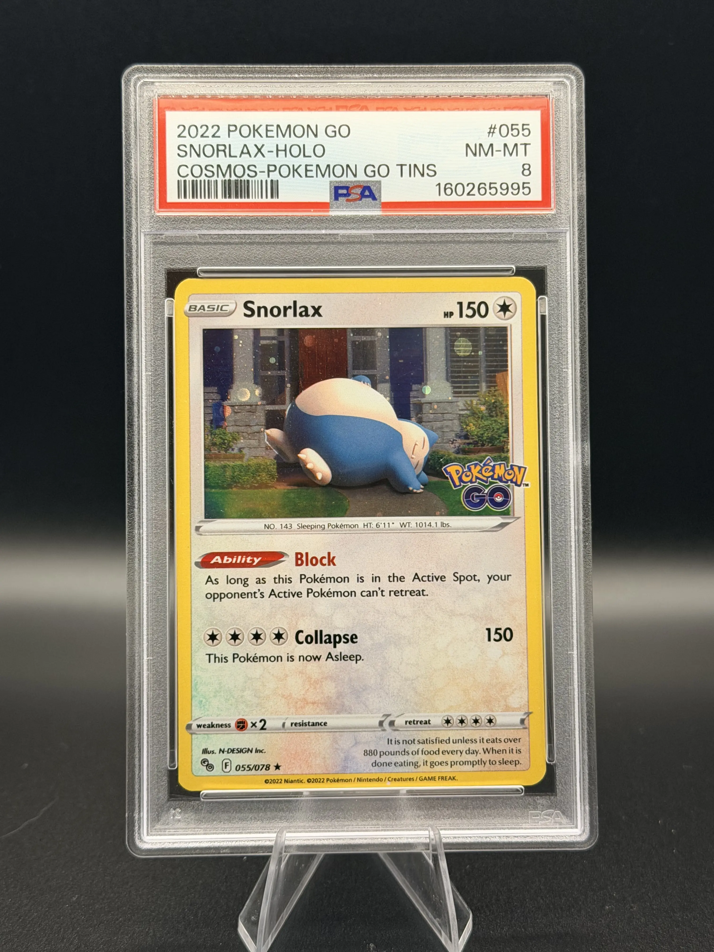 2022 Pokémon GO Snorlax Cosmos Holo #055 PSA 8 NM-MT Graded Card