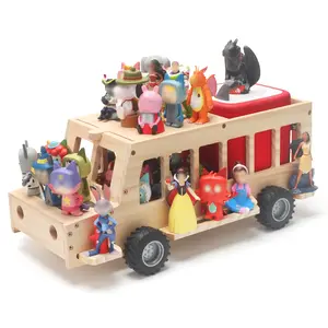 Kids Wooden School Bus Display Shelf for Tonie Figures | Toniebox Holder & Magnetic Storage Stand + 35 Bonus Metal Plates