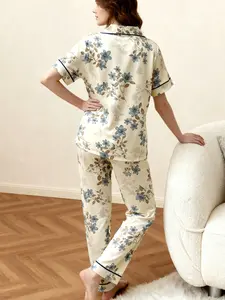 Women's Short Sleeve Long Pants Sleepwear Set, Loungewear, Casual Striped Fitted Pajamas, Pjs, Pyjamas, Womenswear, Four-Season Home, Comfortable Nightwear