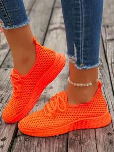 Women's Breathable Mesh Sneakers, Casual Sport Shoes with Lacing Design, Thick Sole Shock Absorption, Ideal for Spring Summer Daily Use