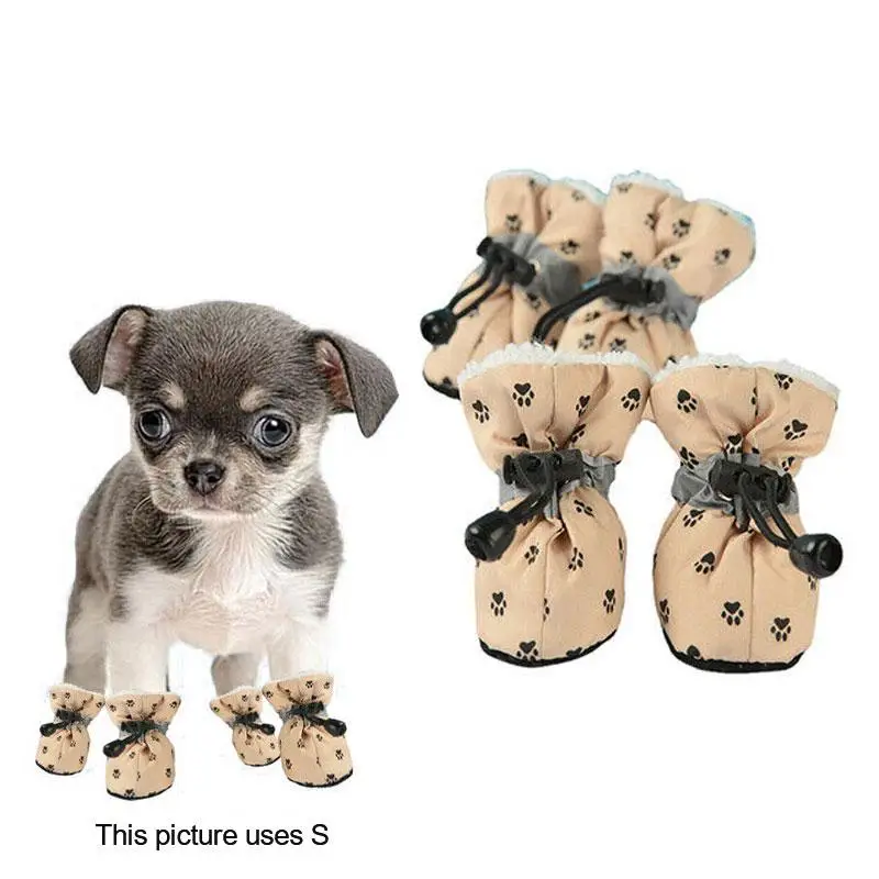 Cat & Dog Claw Pattern Pet Shoes, 4 Counts Adjustable Plus Velvet Reflective Dog Shoes For Small Medium Dogs