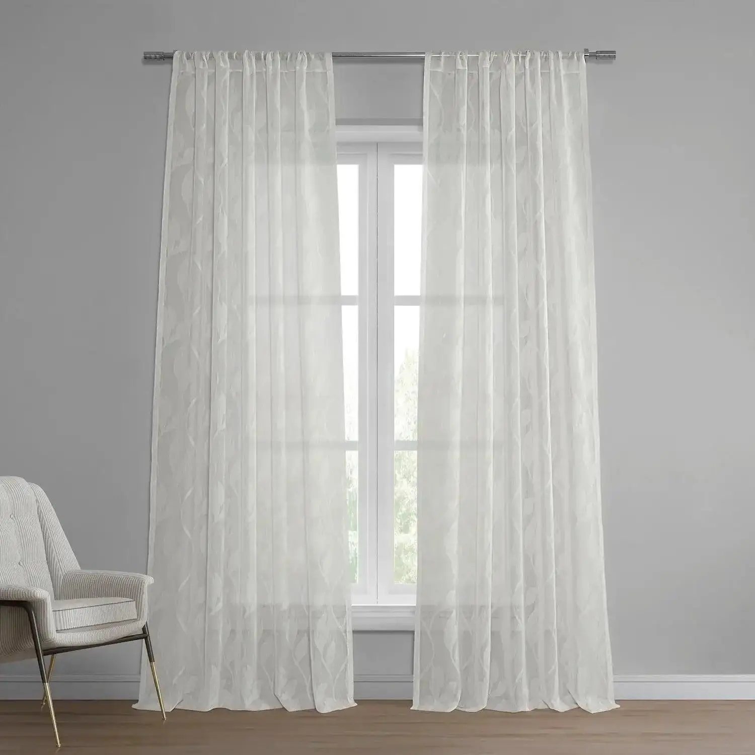 Half Price Avignon Vine Floral Print Faux Linen Sheer Room-Darkening Curtains, Sunlight-Reducing French Country Decor Window Drapes, Single Panel Sheer Fabric Home Textile, Curtains Floral, Sunlight Block