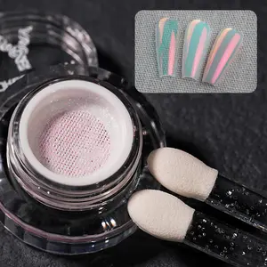 YOKEFELLOW GleamTap Cushion Aurora Chrome Nail Powder Magic Chrome Nail Powder Super Shine Aurora Metallic Chrome Powder Nail Art Glitter Decoration for Beginners Home DIY Salon Manicure GT111 Afterglow/Purple Blue with Coral Sheen