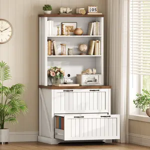 SEDETA 2 Drawer Filing Cabinet, Farmhouse File Cabinet for Home Office with Storage Shelves, Wood Office Filing Cabinet fits Letter, Legal, A4 Size, Lateral File Cabinets with Bookshelf