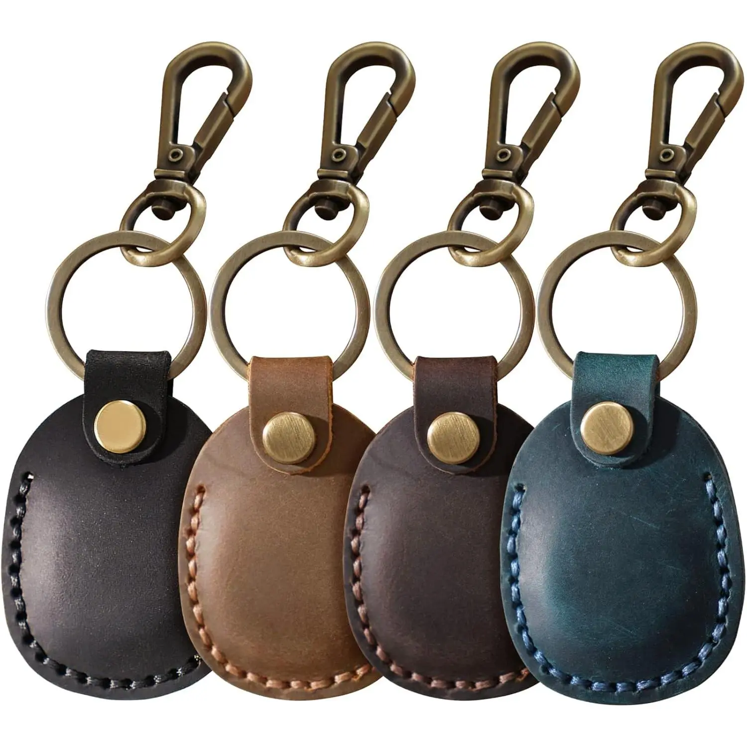 Airtag Holder Keychain [4-Pack], Handmade Durable Genuine Cowhide Leather Full-Coverage Case with Metal Buckle, Anti-Scratch Car Interior Accessory for Airtag & Personal Belongings, q1t5
