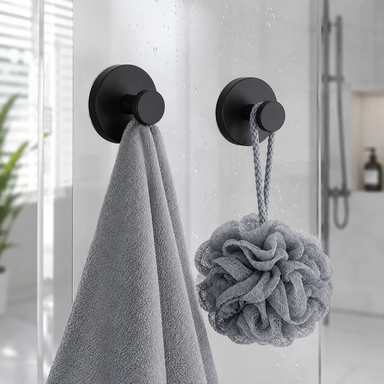 2PCs-Suction cup Wreath Hanger, Suction Cup Hooks for Shower, No-Drill Bathroom Hooks for towels, Strong Suction Cup Hooks for Bathroom&Kitchen, Vacuum Adsorption Storage Hook Set