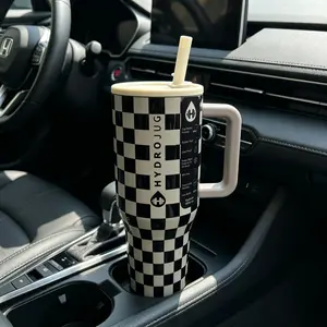 Hydrojug Traveler Black and White Checkered Insulated Vacuum Tumbler - New Design, Portable Kitchenware for Camping, Gym, Birthday Gift