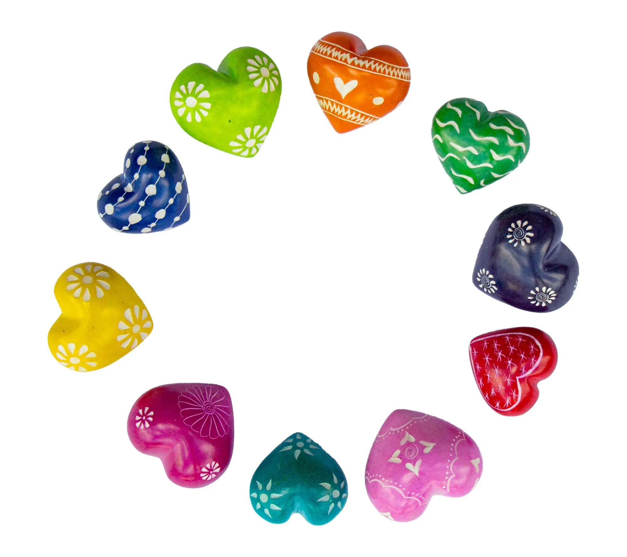 Global Crafts 10pc Carved Soapstone Hearts Multi-Color Set