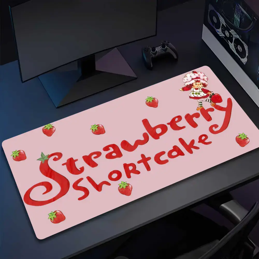 Cartoon Strawberry Shortcake Printed Rectangular Computer Mouse Pad - Cute, Anti-Slip Base, Thick Desk Mat for Keyboard and Mouse, Desk Protection (Home Supplies, Home Decor)