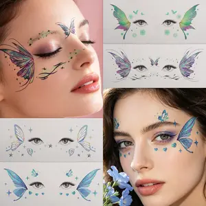 4 Pcs Holographic Butterfly Glitter Face Tattoos, Waterproof Temporary Stickers, Temporary Fake Tattoos, Party Makeup, Valentine's Day, Dance Events