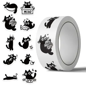 500pcs Cartoon Black Cat Roll Up Stickers Series Sealing Stickers Durable Adhesive Stickers Cup Laptop Travel Case Notebook DIY Decorative Stickers Birthday Gift