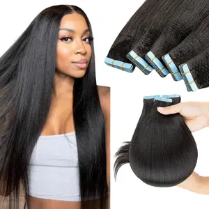 Invisible Tape In Human Hair Extensions Light Yaki Straight Tape ins Remy Hair Nature Black Color 12-24 Inches Easy To Wear For Women 20pcs/set