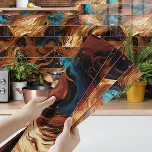 12-Piece Crystal Marble Floor Tile Decals, Peel-And-Stick Application, Waterproof Oil-Resistant Slip-Resistant, Home Decor Wall/floor Accents, Marble Pattern Sticker