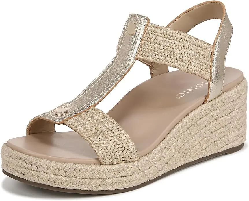 Vionic Womens Calera Wedge Sandal - Gold Metallic Leather I8654L5702