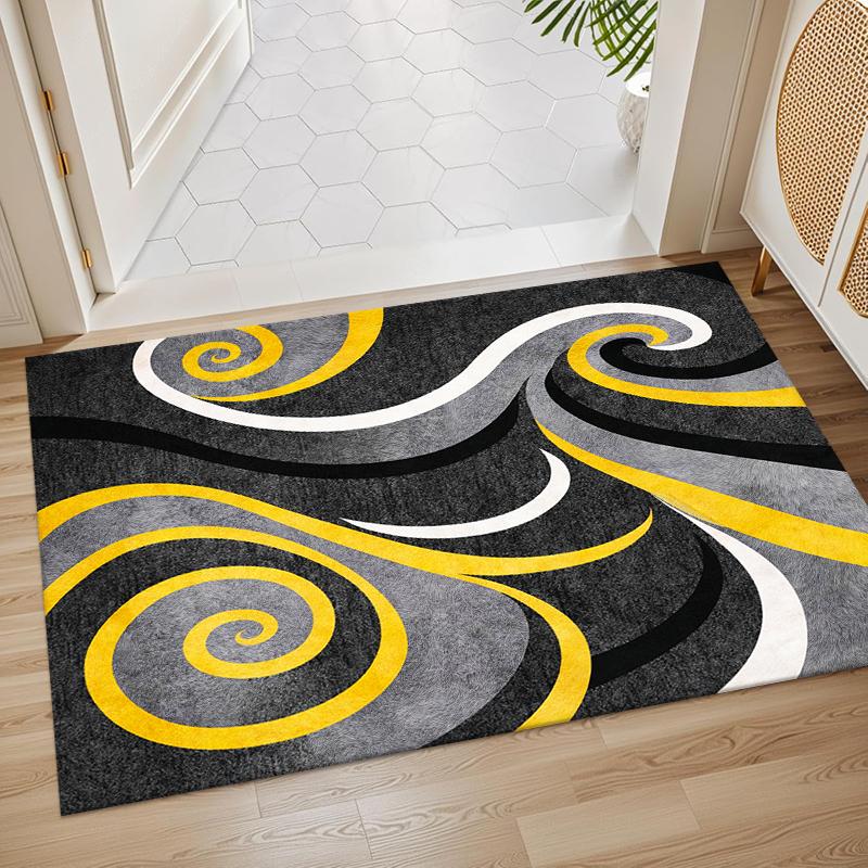 Indoor Modern Soft-Step Area Rug - Yellow-Gray-Black Spiral Wave Pattern, Non-Slip Rubber Backing, Easy to Clean, Minimalist Style Floor Rug for Living Room& Bedroom, Indoor Modern Rug, Rugs For Living Room ,Abstract Area Rugs