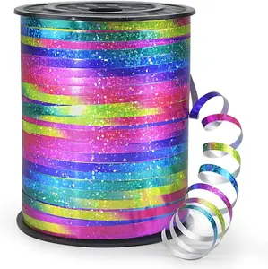 500 Yards Shiny Metallic Curling Ribbon with Spool, 1/5" Holographic Curly Ribbons - Perfect for Gift Wrapping, Florist Flowers, Birthday Party Decorations, Balloon String Ribbon in Rainbow