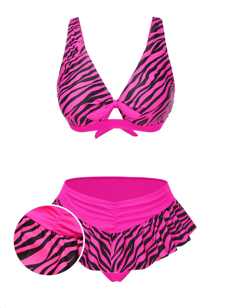 RETRO STAGE Women's 1950s High Rise Bikini Set, Retro Pink Zebra Stripe 2-Piece Bathing Suit with Removable Pads, Bathing Suit Bikini, 2 Piece Sets, Swimsuit For Women, Women's Two Piece Set