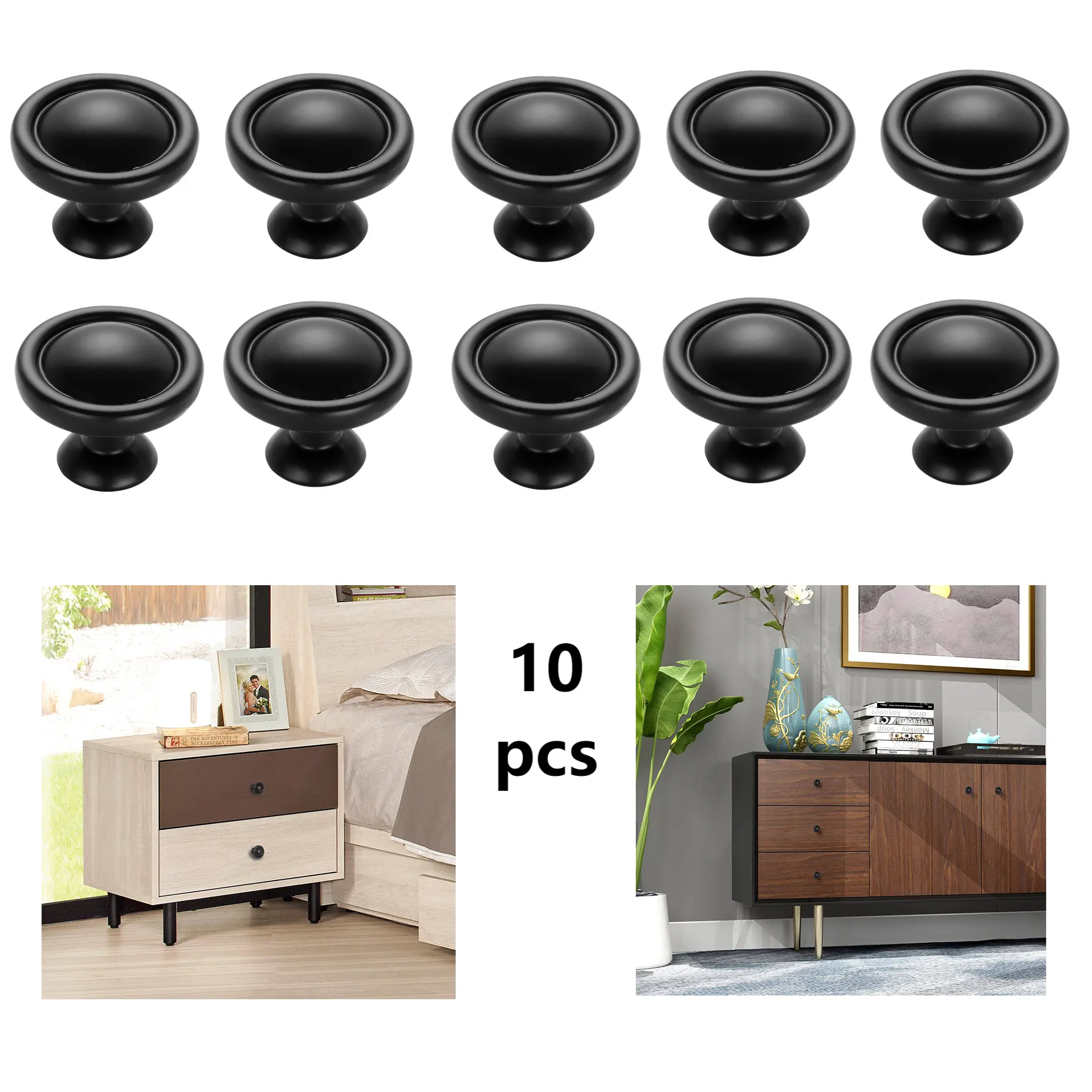 10pcs 1.1-Inch Matte Black Euro-Style Aluminum Metal Decorative Handles Doorknobs - Door Hardware with Clean Look, Farmhouse Vibe, Fine Touch for Dressers, Cabinets