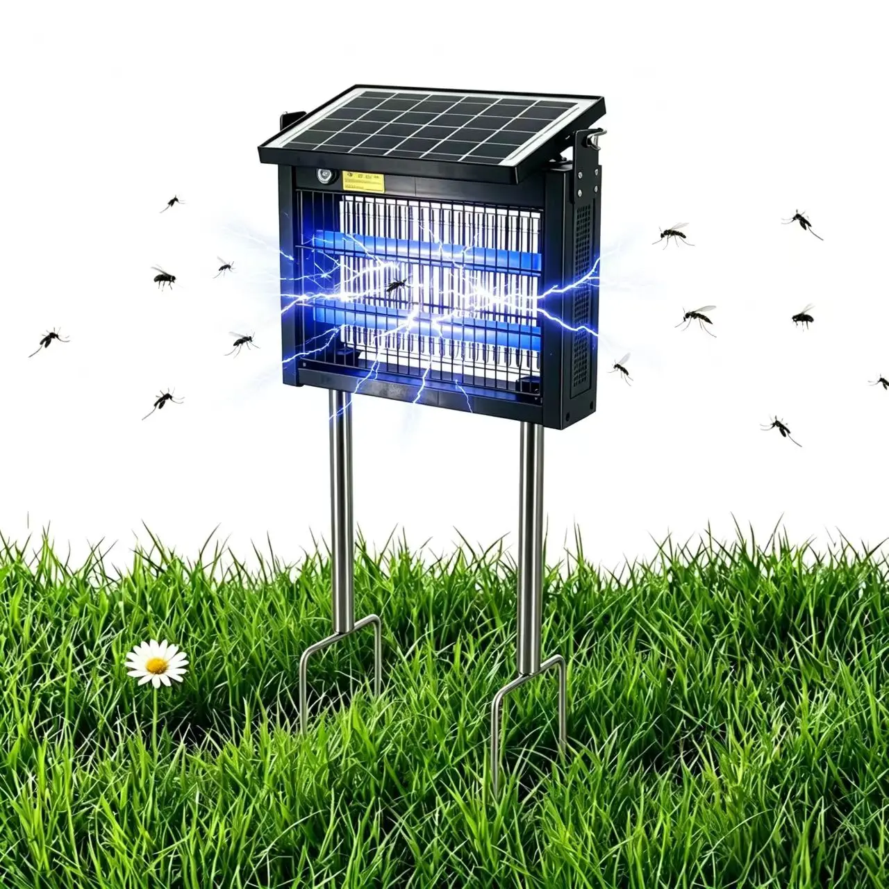 Outdoor Bug Zapper - Solar UV Insect Electronic Mosquito Killers with Solar Charging, Rechargeable Mosquito Trap Lamp, Auto Dusk-to-Dawn, 0 Electricity Cost for Patio Yd