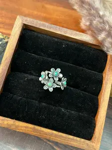 Handmade Sterling Silver Flower Collection: Kingman Turquoise Adjustable Ring "Signed Nizhoni" (3)