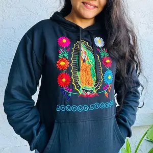 Virgen embroidered hoodie cotton black