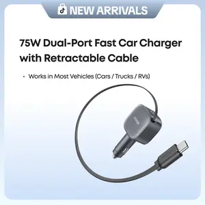 Anker USB-C Car Charger, 75W Max Fast Charging, Sleek and Compact Design with Retractable Cable, for iPhone 17 / 16 / 15 Series, Samsung S24 / S23, MacBook, and More