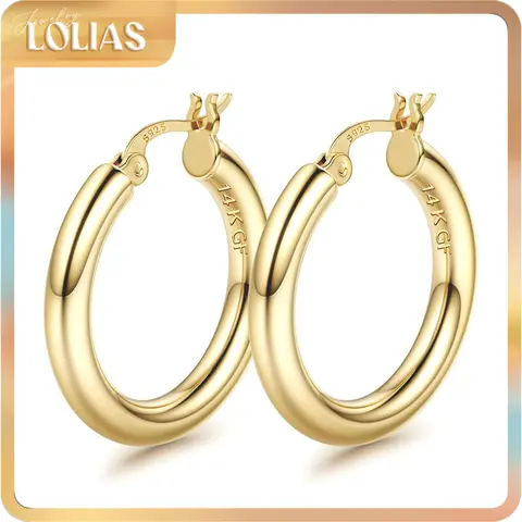 LOLIAS 14K Chunky Gold Hoop Earrings for Women 925 Sterling Silver Post Hollow Tube Hoops Earrings 4mm Thick Hoop Earrings Hypoallergenic Lightweight Gold Big Large Hoop Earrings 25/30/40/50/60/70MM, Gold Jewelry, Accessories, Gold Statement Earrings, Rou