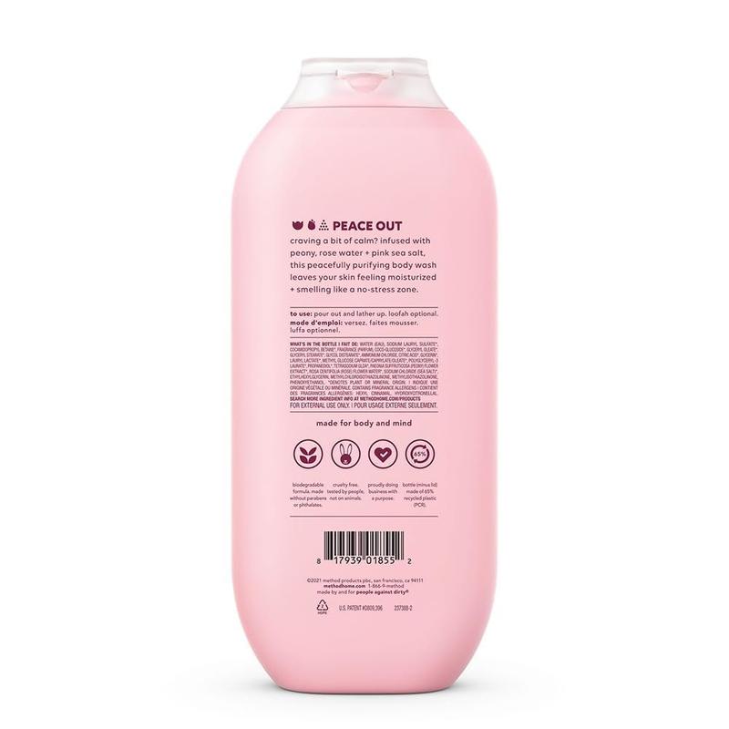 Method Pure Peace Body Wash 18 oz Paraben & Phthalate Free Gentle Cleanse for Daily Grooming Soothing Cleansing Peony Rose Water Pink Sea Salt