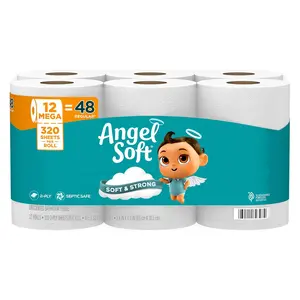 Angel Soft Toilet Paper, 12/18 Mega Rolls = 48/72 Regular Rolls, Soft and Strong Toilet Tissue