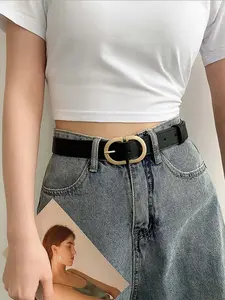 Women's Minimalist Temperament Solid Color Pu Leather Belt with Buckle, Fashion Waist Belt for Jeans Pants Dress, Trendy All-match & Exquisite Belt for Daily Use