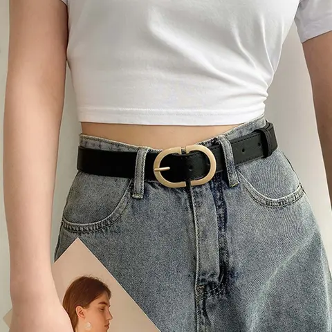 Women's Minimalist Temperament Solid Color Pu Leather Belt with Buckle, Fashion Waist Belt for Jeans Pants Dress, Trendy All-match & Exquisite Belt for Daily Use, Casual Style Belts