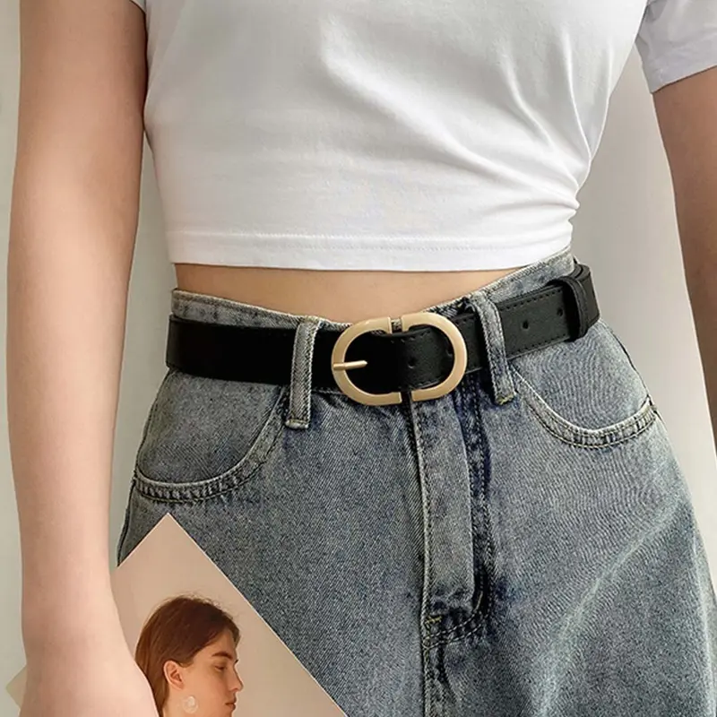 Women's Minimalist Temperament Solid Color Pu Leather Belt with Buckle, Fashion Waist Belt for Jeans Pants Dress, Trendy All-match & Exquisite Belt for Daily Use, Casual Style Belts