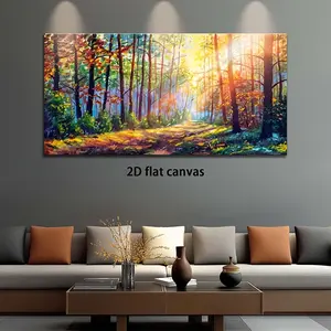 Daylight Forest Canvas Wall Art - 2D flat frame modern abstract painting, high quality print on wood, vivid autumn scene, suitable for living room, bedroom, office decor, forest decor