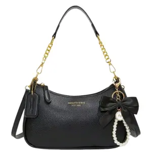 Fashionable Women's Shoulder Bag, With Black Bow Pendant and Letter Decoration Crossbody Multifunctional PU Waterproof Fabric Handbag Women's Underarm Work Bag Armpit Bag Suitable for Shopping, Commuting, Going Out, Parties and Other Activities