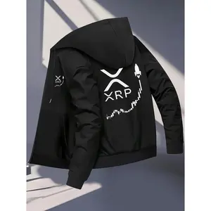 Bmuvlss Men's Bitcoin & Crypto-Themed Hooded Jacket with XRP Logo Print, Slim-Fit Zippered Coat, Full-Zip Closure & Bitcoin Chart Design - Machine Washable Winter Outerwear for Blockchain Enthusiasts (No- Required)