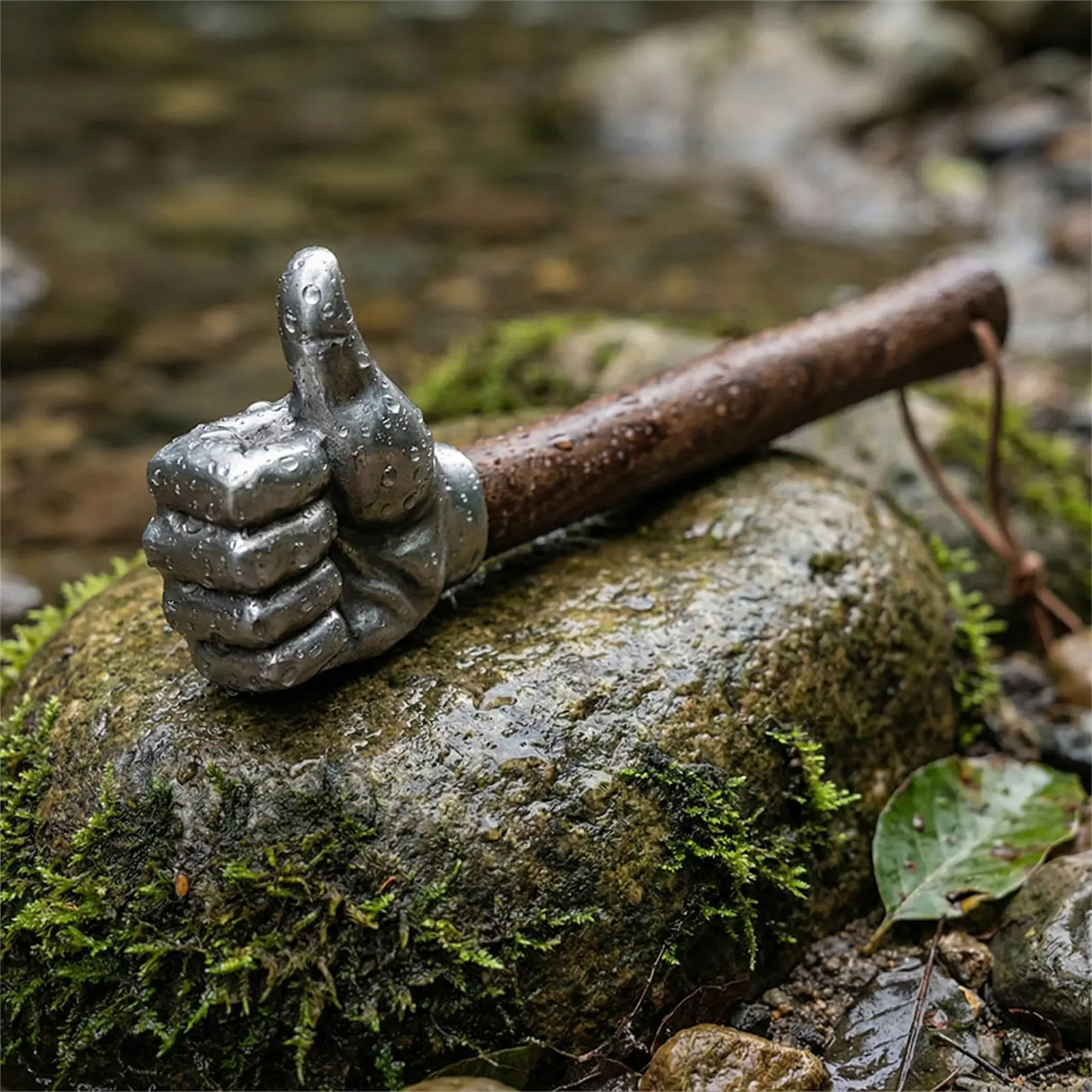 1 x Rust-Resistant Stainless Steel Bold Fist Head Sledge Hammer, Steel-Wood Construction (18.31x3.74x2.87in), Wooden Handle with Impact Grip & Rope, Vintage Aesthetic Hardware Tool for Daily Tasks & Outdoor Enthusiasts, Ideal Gift or Collectible