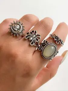 4pcs/set Vintage Butterfly & Flower Design Grunge Ring Bundles Kit, Streetwear Stack Ring, Fashion All-match Accessories for Women & Girls