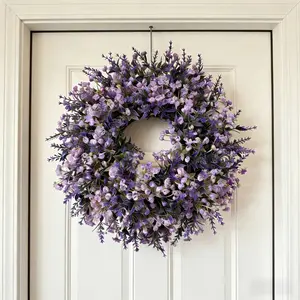1pc Artificial Lavender Wreath, Featuring Realistic Purple Lavender Flowers, Suitable For Holiday Decoration And Party Arrangements, Can Be Hung On The Porch, Windowsill, Or By The Window
