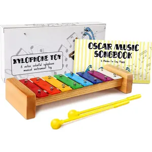 Xylophone for  and  | 8 Notes Colorful Wooden Xylophone with Mallets and 15 Music Songbook |  Musical Instrument Educational Montessori Toys