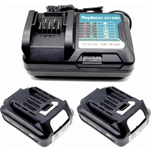 2X BL1021B  12V 2Ah with Charger DC10WD, Replace for 12V Makita  BL1021B BL1016 BL1041B 197339-1 197406-2 BL1040 BL1040B BL1015B BL1040 / MP100DZ CG100D JR103DZ DF333DZ TD110D HR140DZ