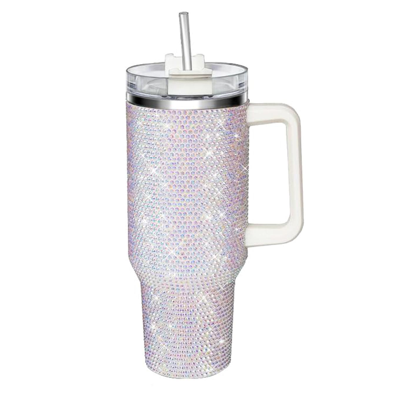 40oz Bling Rhinestones Tumbler with Handle - Sparkly Stainless Steel Water Bottle for IceCoffee, Must-Have CarAccessories & GymEssentials, Diamond Studded Cup for Women, Cute Birthday Gifts